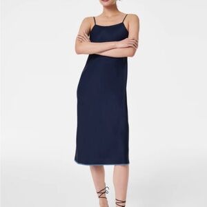 SPANX NWOT carefree crepe reversible slip dress XL navy/light blue